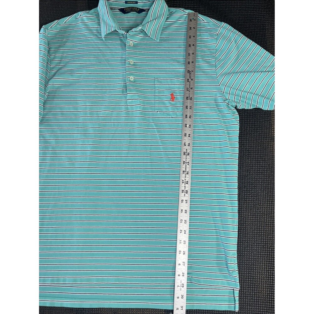 Polo Golf Ralph Lauren Shirt Mens Large Teal Striped Stretch Lisle Pocket Polo - Picture 6 of 8